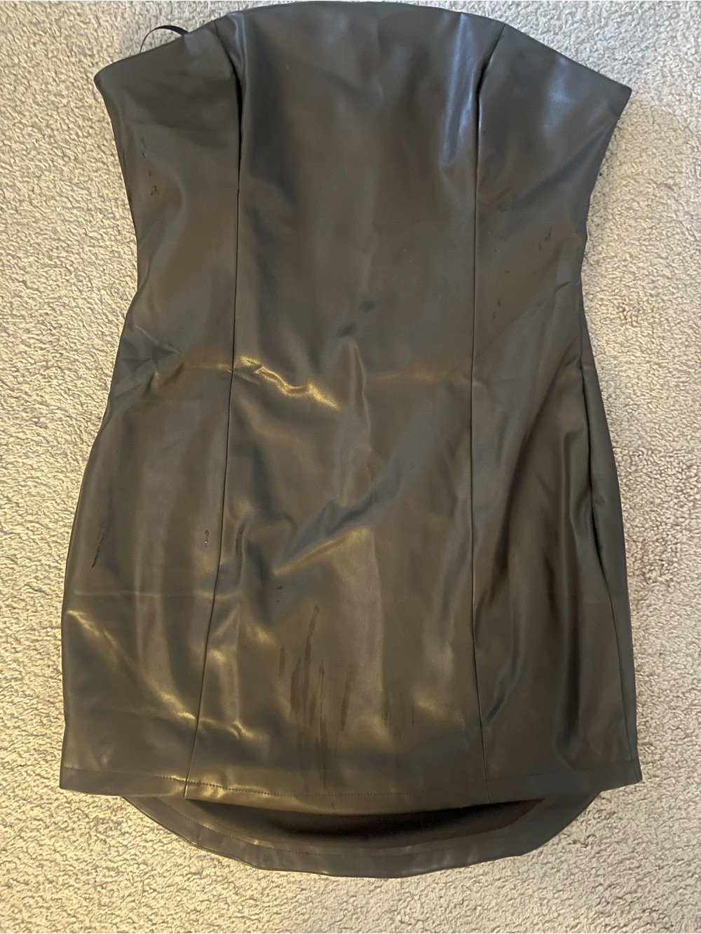 AKIRA Strapless Faux Leather Dress in Dark Gray